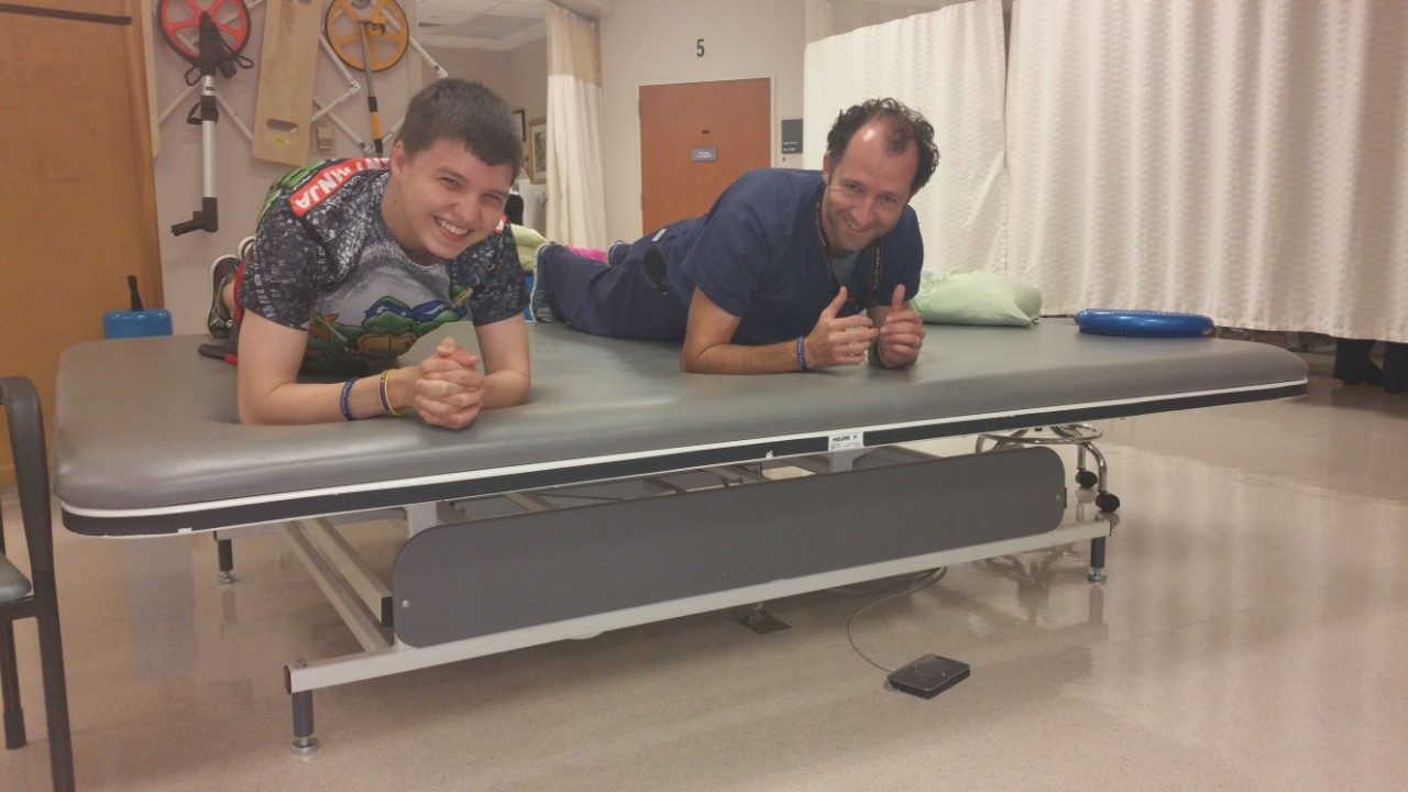 Cancerwise blog post: Ewing's sarcoma patient Jacob Ballard with his physical therapist