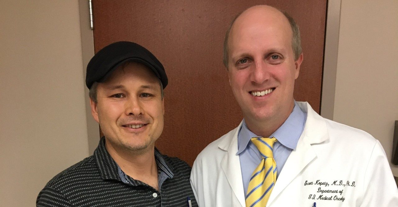 Colorectal cancer survvior Dr. Anatole Karpovs (left) with Dr. Scott Kopetz