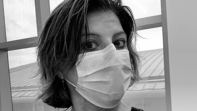 Music teacher Donya’ Easterly wear her mask during cancer treatment