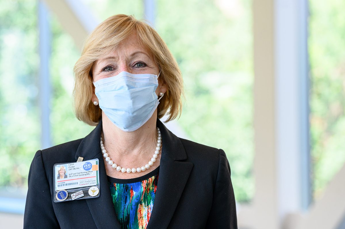 MD Anderson Chief Nursing Officer Carol Porter, D.N.P., wears a mask during the coronavirus (COVID-19) pandemic