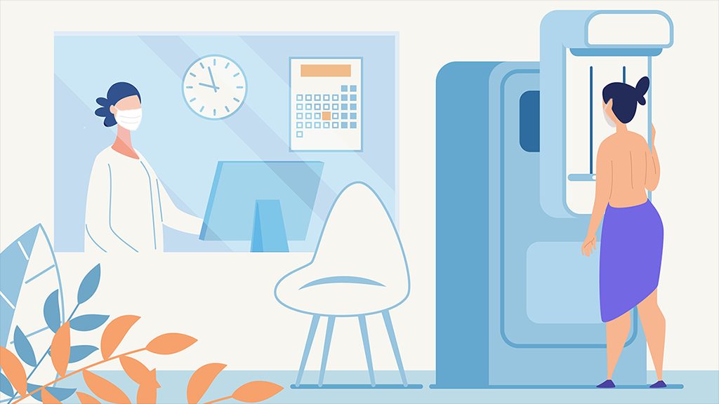 Illustration of woman getting a mammogram