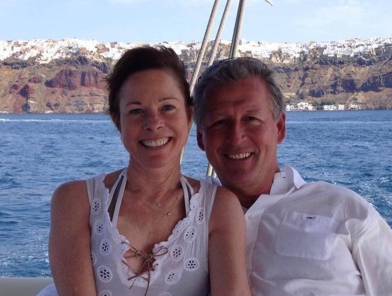 Blood donor Tim Ward poses with his late wife, Kelly Ward, who died of anal cancer