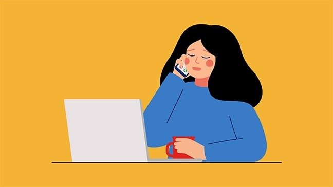 Graphic of woman at computer answering phone
