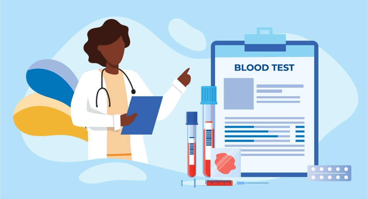 Concept graphic of Black physician pointing to blood test results on a clipboard