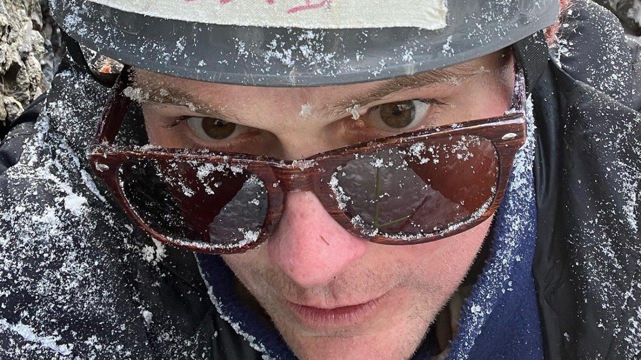 Adrenal cancer survivor Levi Wilkins, ice climbing in the San Juan mountains of Colorado on March 8, 2022