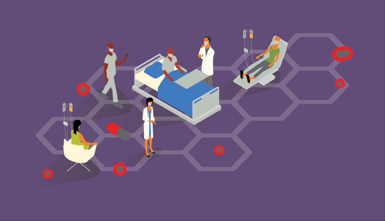 Graphic of multiple patients receiving chemotherapy