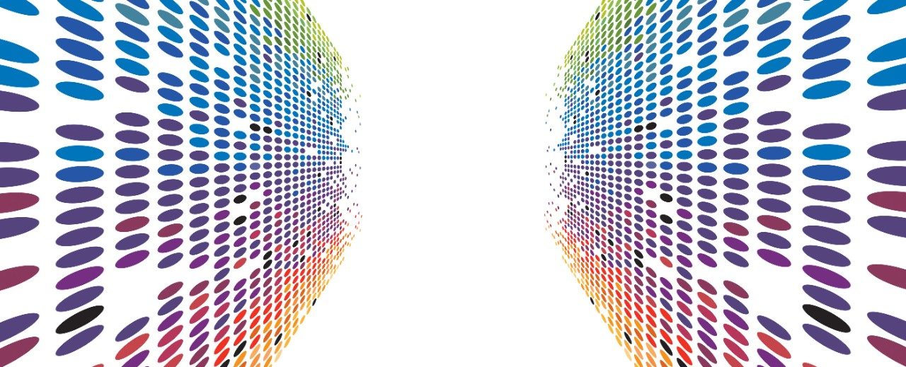 Multi-colored dots on a white background