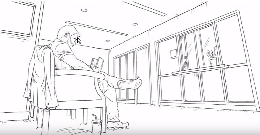 Sketch of man in waiting room