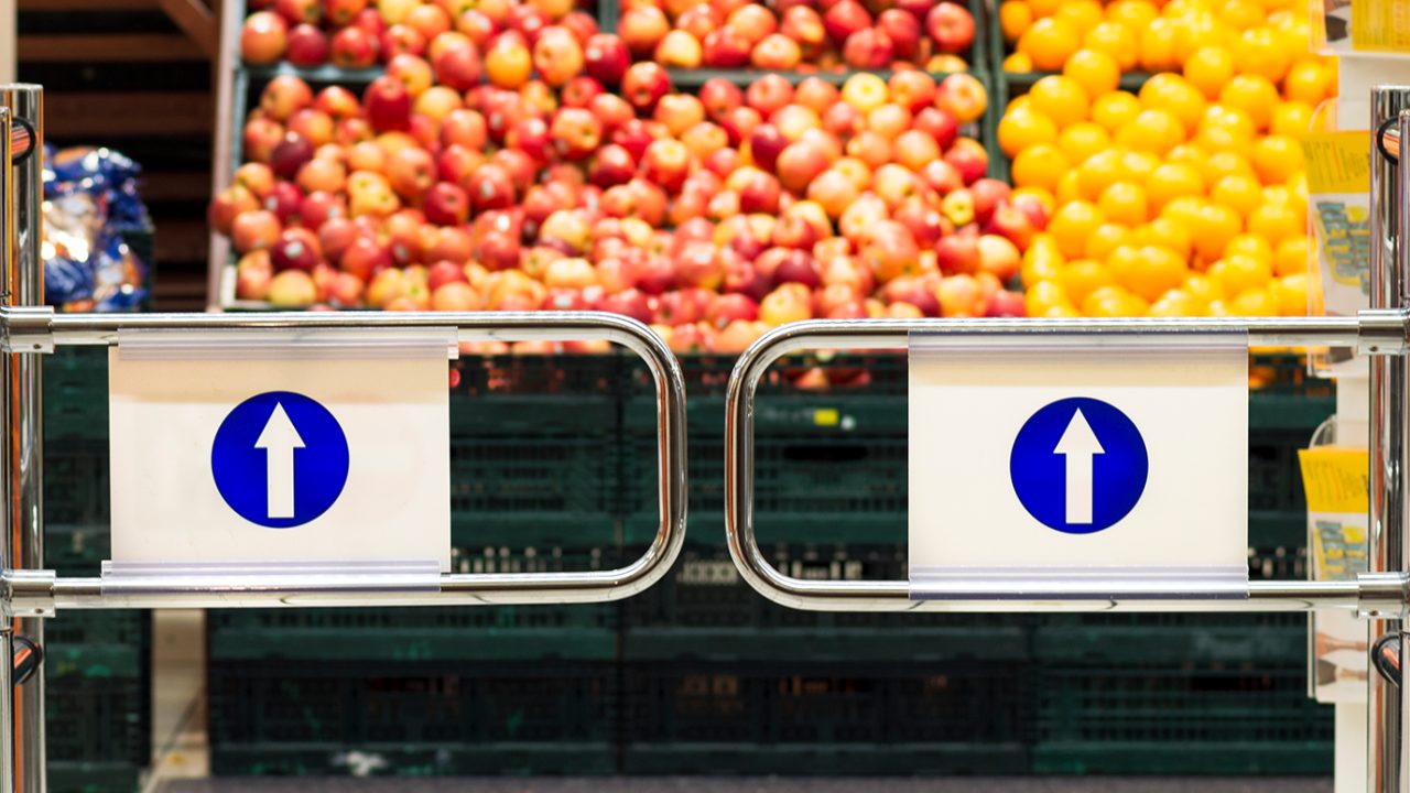 gate to produce section with apples