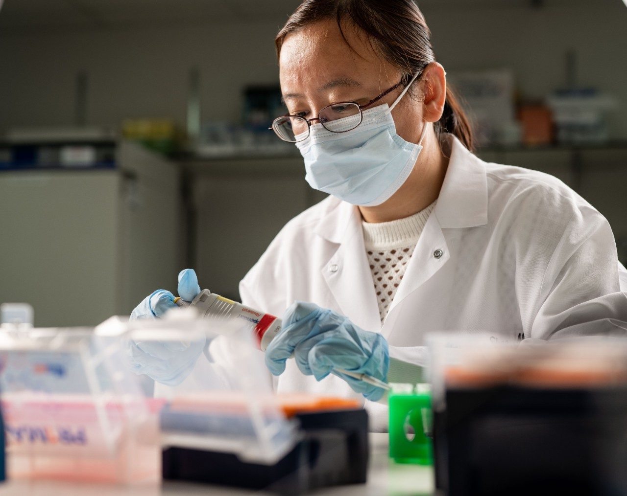 Jiangying Shao works in the lab