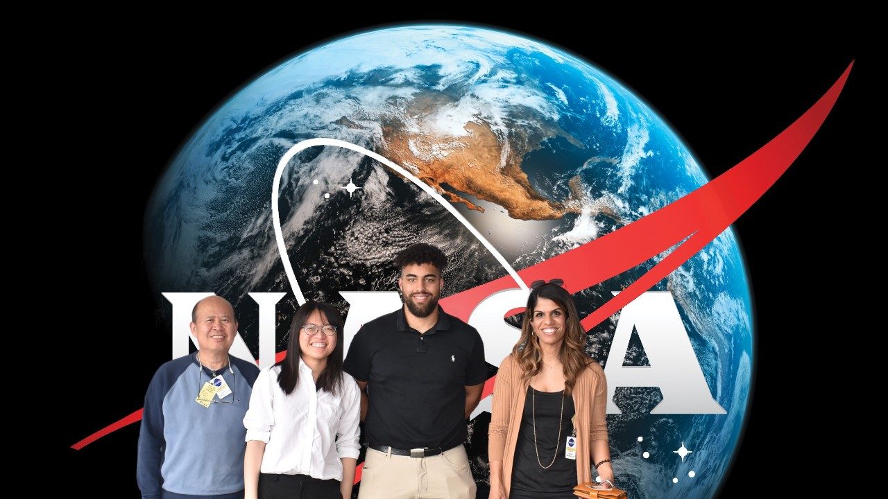 Four people in front of NASA logo